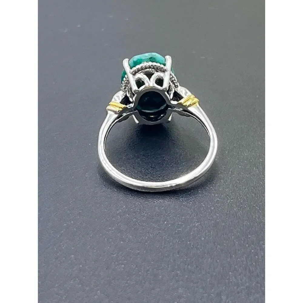 Designer Signed Sterling 925 India YS Natural Green Faceted Prong Beryl Ring‎ 9